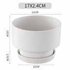 2-Pack Indoor Plant Pots with Saucers, 17cm & 21cm, Drainage Holes, Decorative Planter for Windowsill Home Office (White)