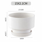 2-Pack Indoor Plant Pots with Saucers, 17cm & 21cm, Drainage Holes, Decorative Planter for Windowsill Home Office (White)