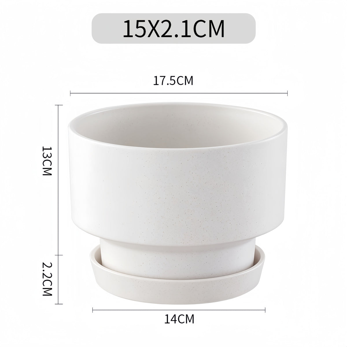2-Pack Indoor Plant Pots with Saucers, 17cm & 21cm, Drainage Holes, Decorative Planter for Windowsill Home Office (White)