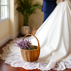 Plastic Rattan Basket with Handle — Wicker-Style Flower Girl Basket for Weddings, Picnic & Home Decor