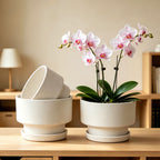 2-Pack Indoor Plant Pots with Saucers, 17cm & 21cm, Drainage Holes, Decorative Planter for Windowsill Home Office (White)
