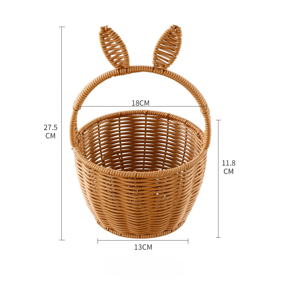 Plastic Rattan Basket with Handle — Wicker-Style Flower Girl Basket for Weddings, Picnic & Home Decor