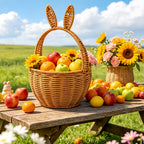 Plastic Rattan Basket with Handle — Wicker-Style Flower Girl Basket for Weddings, Picnic & Home Decor