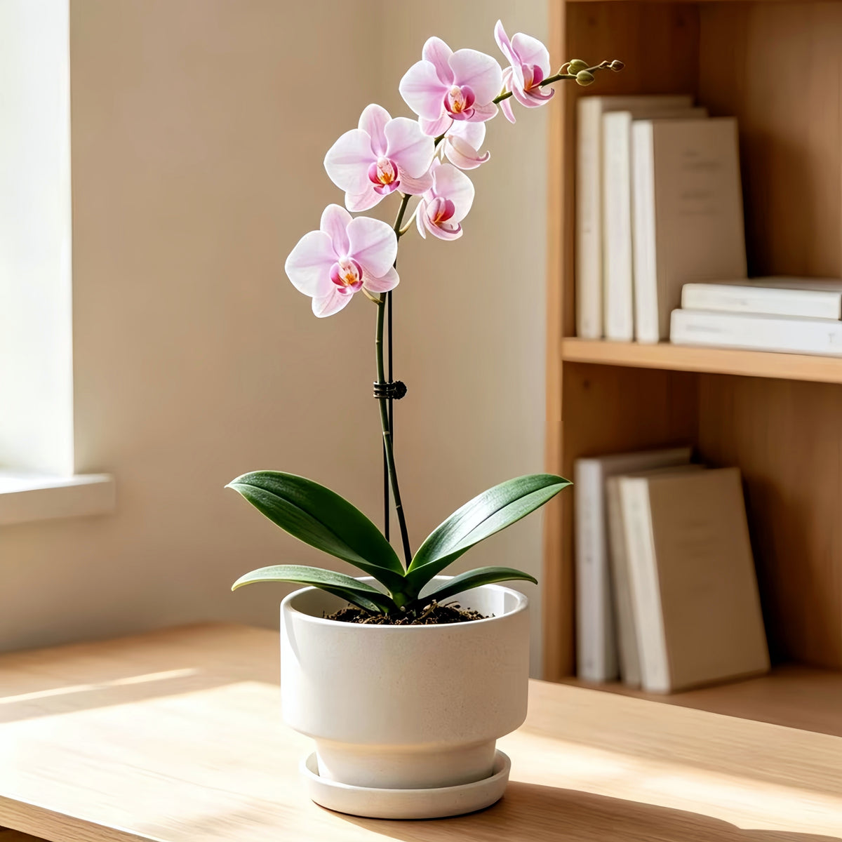 2-Pack Indoor Plant Pots with Saucers, 17cm & 21cm, Drainage Holes, Decorative Planter for Windowsill Home Office (White)