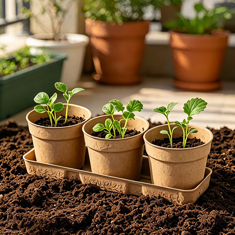 Biodegradable Plant 10cm Pot, Nursery Saucer Set (15 Pots with 5 Trays)