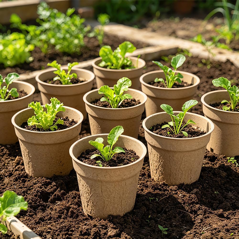 Biodegradable Plant 10cm Pot, Nursery Saucer Set (15 Pots with 5 Trays)