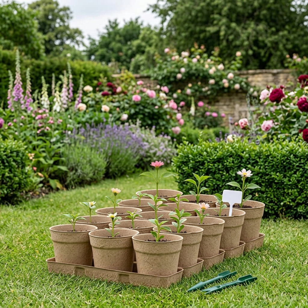 Biodegradable Plant 10cm Pot, Nursery Saucer Set (15 Pots with 5 Trays)