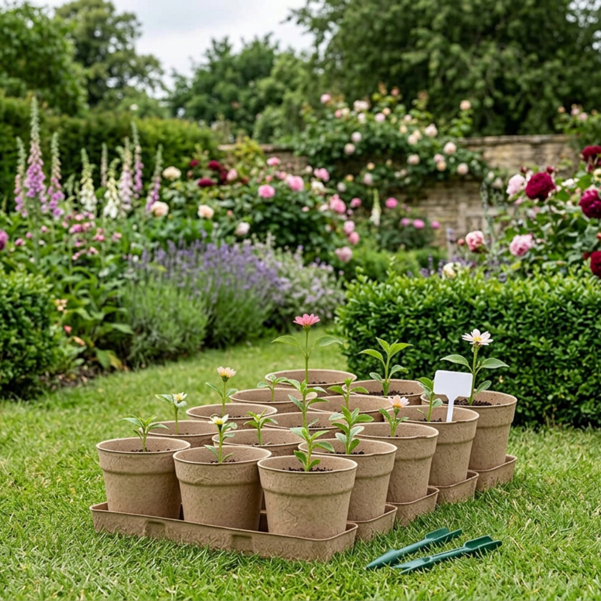 Biodegradable Plant 10cm Pot, Nursery Saucer Set (15 Pots with 5 Trays)
