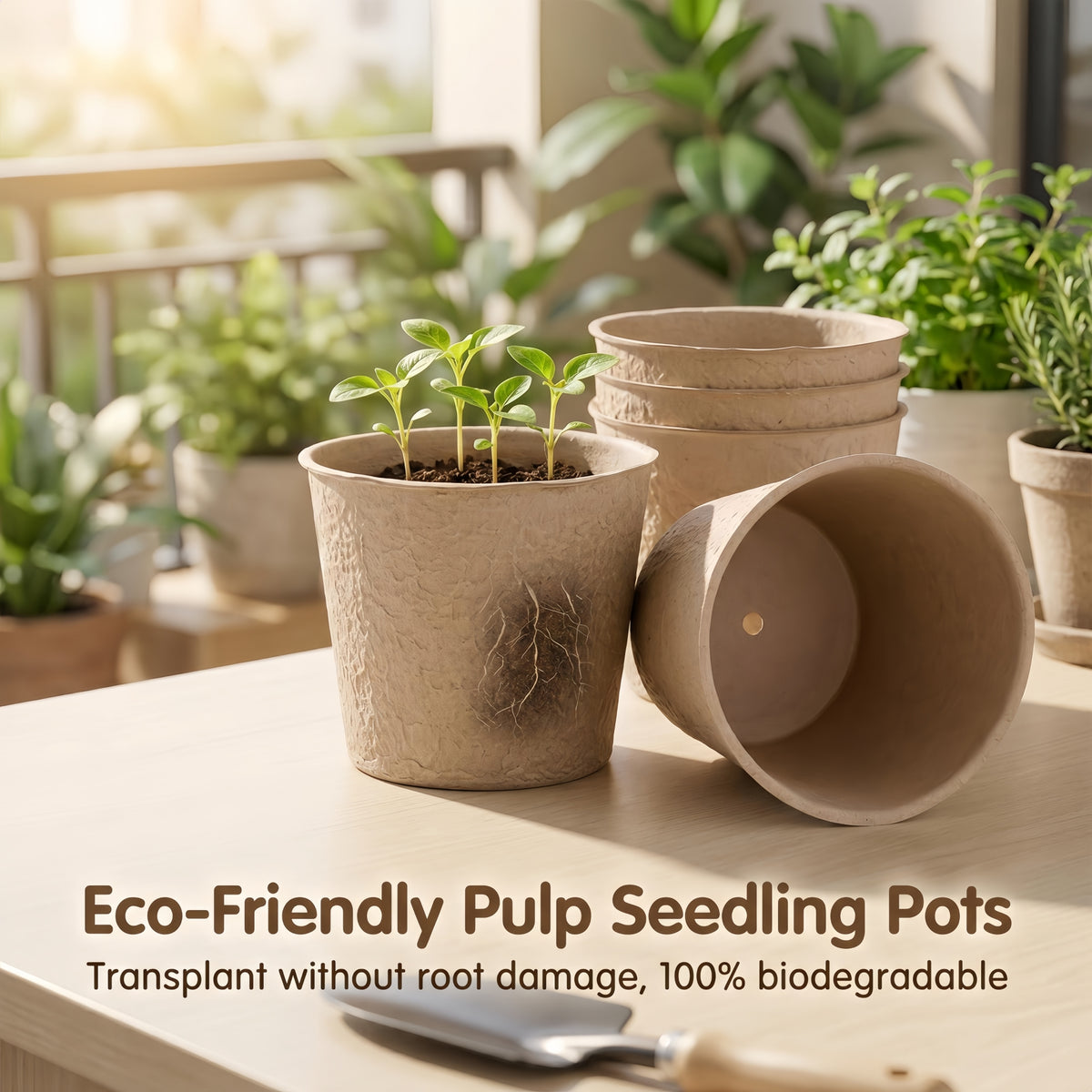Biodegradable Plant 10cm Pot, Nursery Saucer Set (15 Pots with 5 Trays)