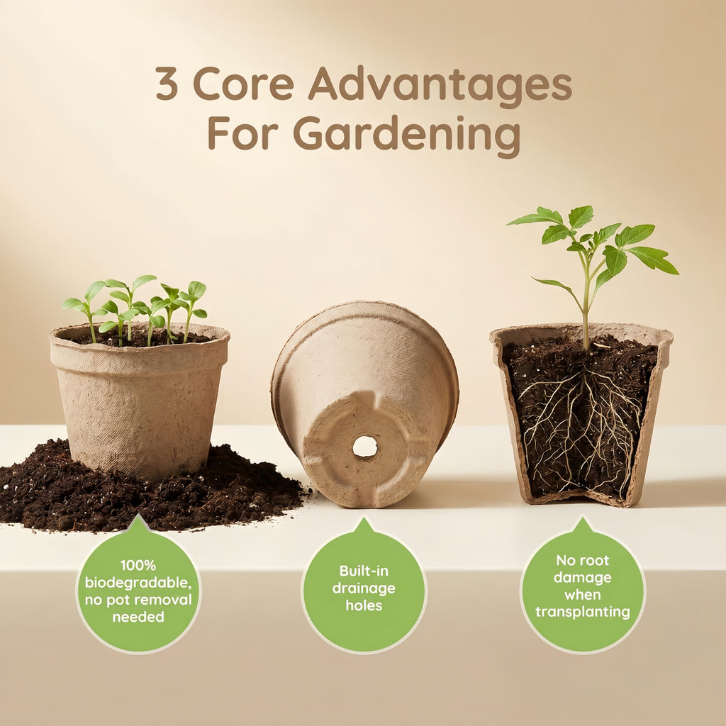 Biodegradable Plant 10cm Pot, Nursery Saucer Set (15 Pots with 5 Trays)