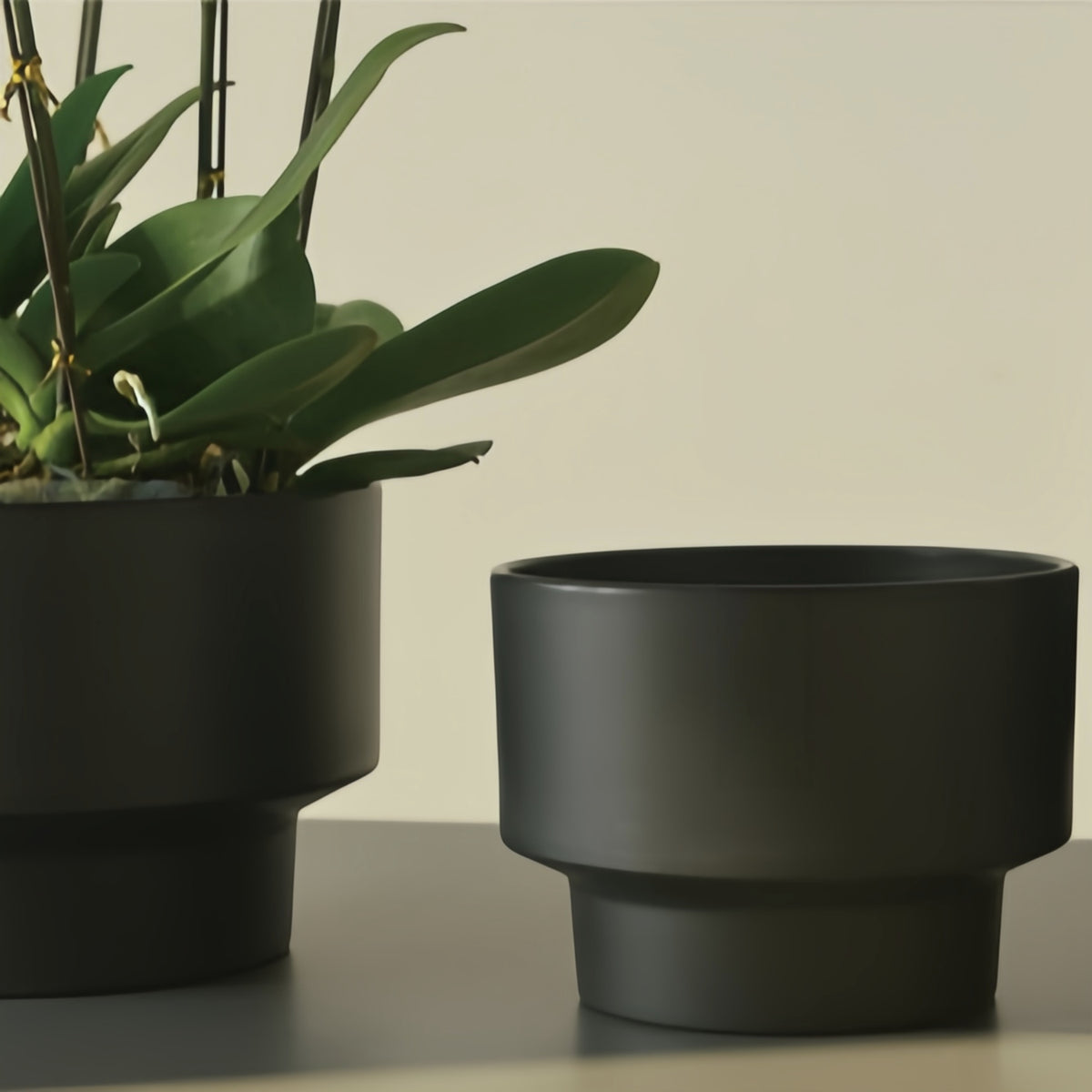 2-Pack Indoor Plant Pots with Saucers, 17cm & 21cm, Drainage Holes, Decorative Planter for Windowsill Home Office (Black)