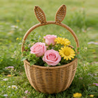 Plastic Rattan Basket with Handle — Wicker-Style Flower Girl Basket for Weddings, Picnic & Home Decor