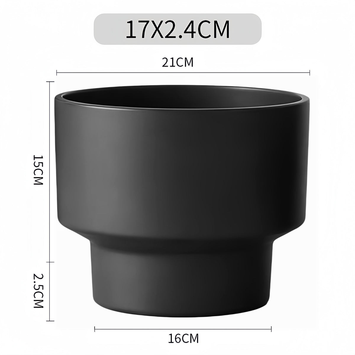 2-Pack Indoor Plant Pots with Saucers, 17cm & 21cm, Drainage Holes, Decorative Planter for Windowsill Home Office (Black)