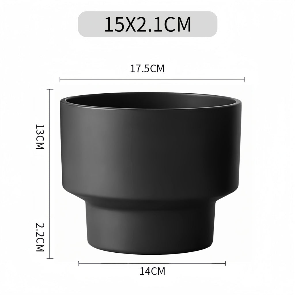 2-Pack Indoor Plant Pots with Saucers, 17cm & 21cm, Drainage Holes, Decorative Planter for Windowsill Home Office (Black)