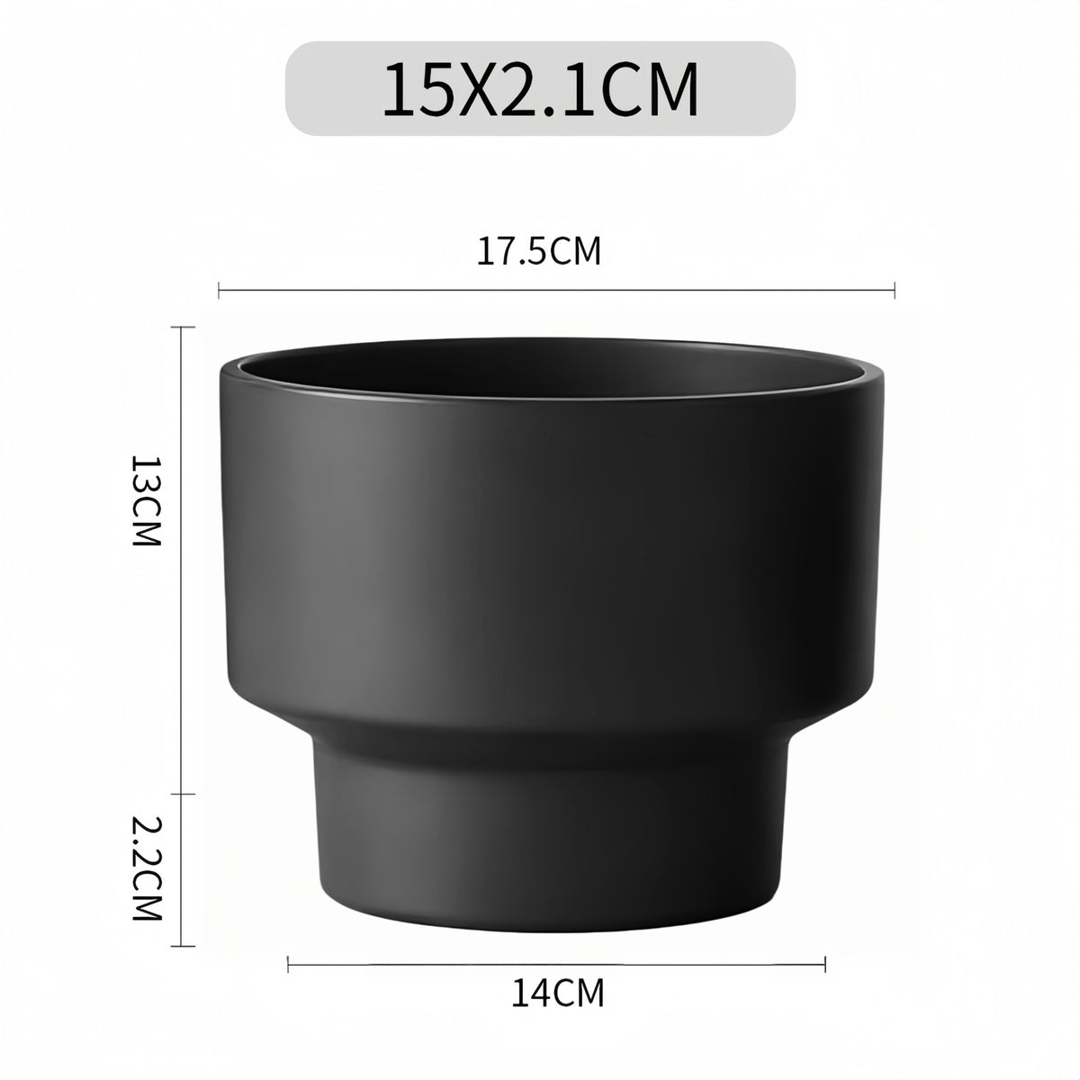 2-Pack Indoor Plant Pots with Saucers, 17cm & 21cm, Drainage Holes, Decorative Planter for Windowsill Home Office (Black)