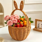 Plastic Rattan Basket with Handle — Wicker-Style Flower Girl Basket for Weddings, Picnic & Home Decor